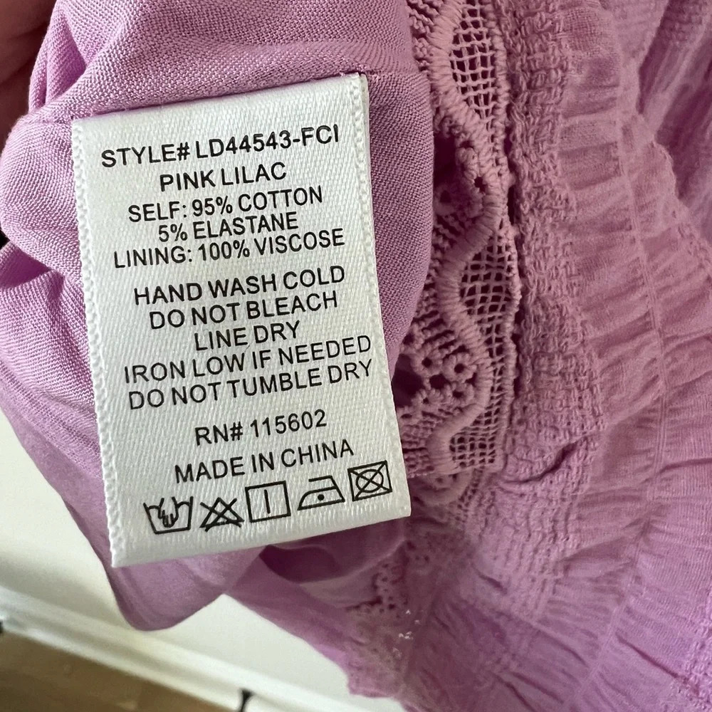 Women’s Resortwear Pink Cotton Puff Sleeve Wrap Tiered Pink Purple Mini Dress - Picture 11 of 12